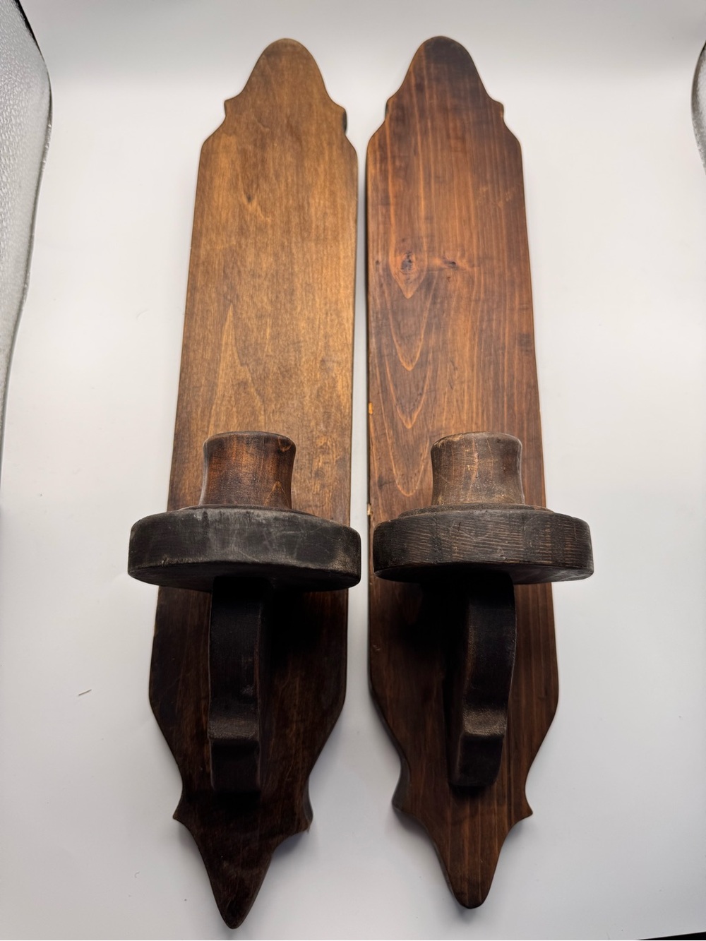 (Set of 2) Vintage Wooden Candle Wall Sconces Cottagecore Cabincore